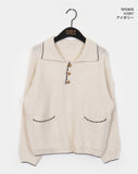 Miden color matching half button pocket collar knit