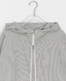 [unisex] Tedeki two-way check string over hood zip-up