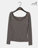 Edet Stripe Slim Off-Shoulder Long-Sleeved T-Shirt