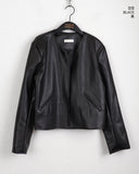 Tf No Collar V Short Leather Jacket