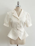 Riven Collar Puff Blouse Jacket (Belt Set)