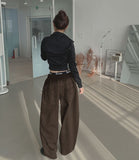 Unique Belt Loop Sweat Brushed Sagging Wide Pants