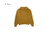 Plan] Vanilla Neck Collar Loose Fit Knit Half Zip-up