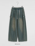 Beple Snap Button Banding Denim Balloon Wide Pants