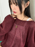 Lopeun boat neck net loose fit long sleeve knit