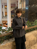 [BAONHAUS] Builder Collar Button Shirring Long Sleeve Blouse