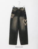 Penbo Heart Washing Wide Denim Pants