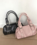 Clun Stud Eyelet Buckle Leather Shoulder Bag