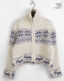 Sikok Snow Flower Nordic Pattern Two-Way Knit Zip-Up Cardigan