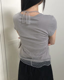 Catin Dot See-through Halter Neck Layered Short Sleeve T-Shirt