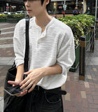 Tweed Henley Neck Long Sleeve Tee