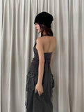 Mulit Side Shirring Strap Halter Sleeveless