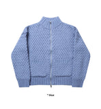 LATTICE OVER KNIT ZIP-UP