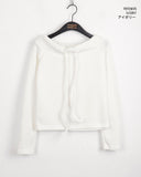 Rutin ribbon strap off-shoulder ribbed long-sleeve knit