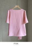 Eju Round Ribbon Strap Short Sleeve Blouse