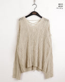 Summit Punching Two-Way Eyelet Back Strap V-Neck Overfit Long Sleeve Knit