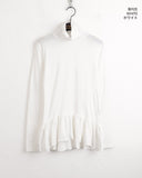 Hawk Frill Shirring Layered Brushed Turtleneck T-Shirt