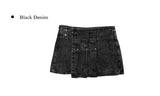 Dezo Black Denim Pleated Skirt
