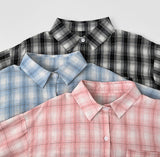 Color Matching Check Pastel Tone Loose Fit Long Sleeve Shirt