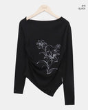 Roden One-Shoulder Flower Print Long-Sleeve T-Shirt