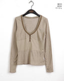 Jenky vintage button ribbed slim V-neck T-shirt