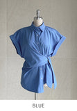 Pale Ribbon Wrap Collar Shirt Blouse