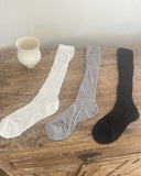 Bonu Ribbed See-Through Knee Socks Shirring Pleated Socks