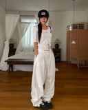Nunt pintuck stitch wide cotton pants