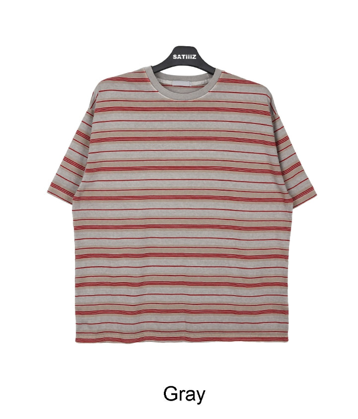 【SATIIIZ】Tosen Pigment Stripe Short Sleeve T-Shirt Tosen Pigment Stripe Short Sleeve T-Shirt - satiiiz