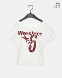 Epee Crack Print Off-Shoulder Short Sleeve T-Shirt