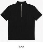 Ziden Half Zip-Up Ribbed Short-Sleeve T-Shirt