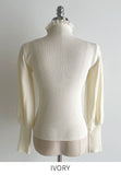 Levin Puff Pearl Button Frill Lace Turtleneck Knit