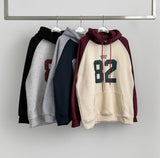 Color Matching Raglan 82 Printing Loose Fit Brushed Hoodie