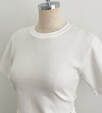 Linda Round-Neck Shirred Slit Short Sleeve T-Shirt