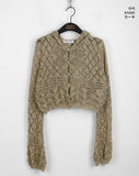 [MADE] Attil Vintage Punching Button Knit Hood Crop Long Sleeve Cardigan