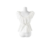 Noal Lace Ribbon Puff Sleeveless Blouse