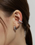 Claw Silver Half Pave Hoop Earrings