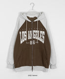 Mikae two-way color matching brushed printing over hood zip-up