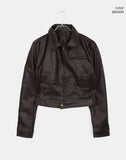 Dunen Collar Zipper Pocket Biker Washing Leather Jacket