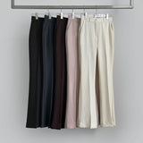 Hidden Banding Pin Tuck Long Boot Cut Span Slacks Pants