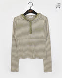 Pao Stripe Snap Button Color Matching Long Sleeve Hooded T-Shirt