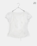 Hae heart neck frill lace puff blouse