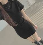 Cozy Half Neck Slim Fit Short Sleeve Knit Mini One Piece