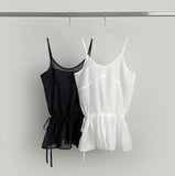 Layered Frill See-through Ribbon A-line Strap Sleeveless