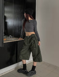 [U-BASIC] Sling U-neck crop long sleeve