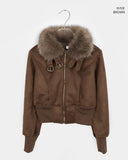 Tmin Shibori Buckle High Neck Fur Lining Short Mustang