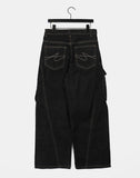 Parkle Diagonal Cargo Pocket Wide Denim Pants