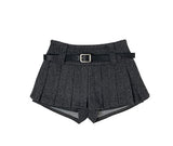Elda Wool Belt Pleated Mini Skirt