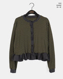 Peg Stripe Color Matching Frill Cardigan