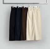 Back Slit Brushed Corduroy H-line Banding Long Skirt